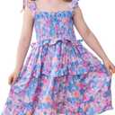 Little Bitty Toddler Girl Smocked Dress Floral Flutter Sleeve Ruffle Dresses Girls Summer Outfits Beach Sundress 2-7 Years (5T, Lilac)