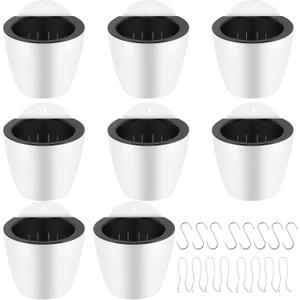 8 Pack 7 Inch Self Watering Wall Mounted Planters, White Plastic Hanging Pots for Indoor Outdoor