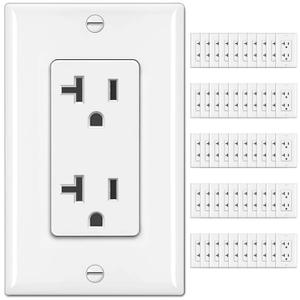 BESTTEN 50 Pack Decorator Receptacle Outlet, 20 Amp Electical Outlet with Wallplate, Non-Tamper-Resistant, Residential & Commercial Use, 20A/125V/2500W, UL Listed, White