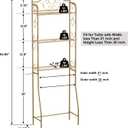 HOME BI Over The Toilet Storage Shelf, 3-Tier Over Toilet Bathroom Organizer Rack, Freestanding Space Saver Toilet Stands with Hooks (Gold), 31.501" W x 9.45" D x 46.45" H
