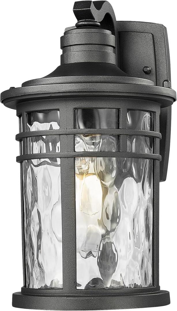 Darkaway Outdoor Porch Lights Wall Mount, Outside Light Fixtures Sconces Wall Lighting with Water Ripple Glass Waterproof Exterior Lights for Patio Yard House Hallway Doorway Garage, 11.81"