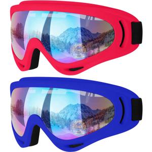 COOLOO Ski Goggles, 2 Pack Snow Goggles Snowboard Goggles for Men Women Kids - UV Protection Foam Anti-Scratch Dustproof (One Size, Color3)