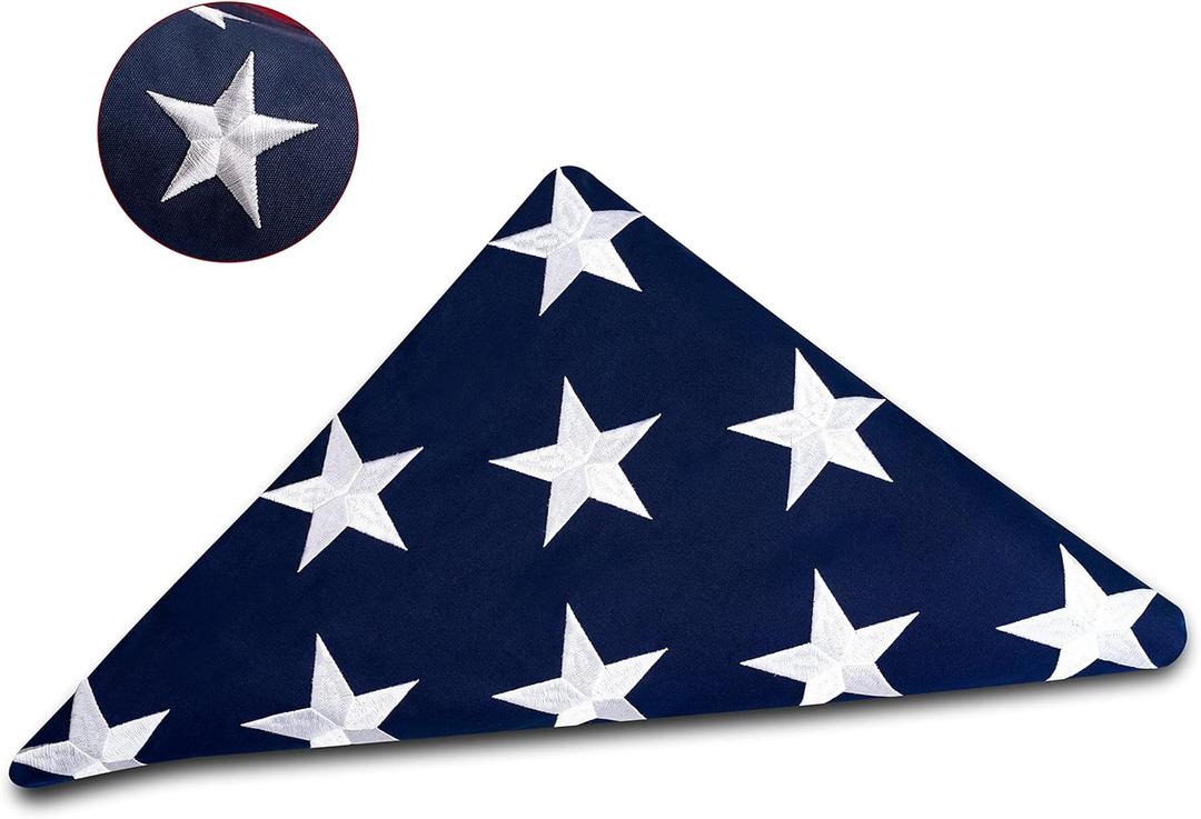 DANF Memorial American Flag 5x9.5 ft Burial Flag 100% Heavy Duty Cotton for Veteran,Embroidered Stars, Sewn Stripes,Brass Grommets US USA Military Flags for Display Case