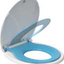 19" Elongated Potty Training Toilet Seat, Built-In Soft Quiet-Close Lid with Magnetic Blue Kids Seat and Non-Slip Design, Easy to Install and Clean