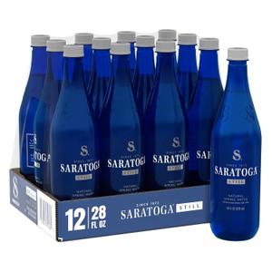 Saratoga Spring Water Bottles, 12 Pack Still Bottled Water Recycled PET Plastic Bottles 28 Fl Oz (EXP 08/01/26)