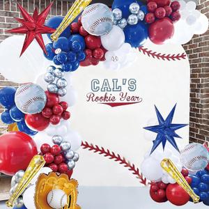 150pcs Baseball Balloons Garland Arch Kit,Red Blue White Silver Latex Balloons With Baseball Foil Balloons for Boys Baseball Party Baby Shower Supplies