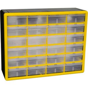 Akro-Mils 24-Drawer Plastic Drawer Storage Cabinet for Garage Organization, Bead Organizer, Building Bricks Storage, Teacher Toolbox, Makeup Organizer, 20-Inch W x 6-Inch D x 16-Inch H, 10124 Yellow