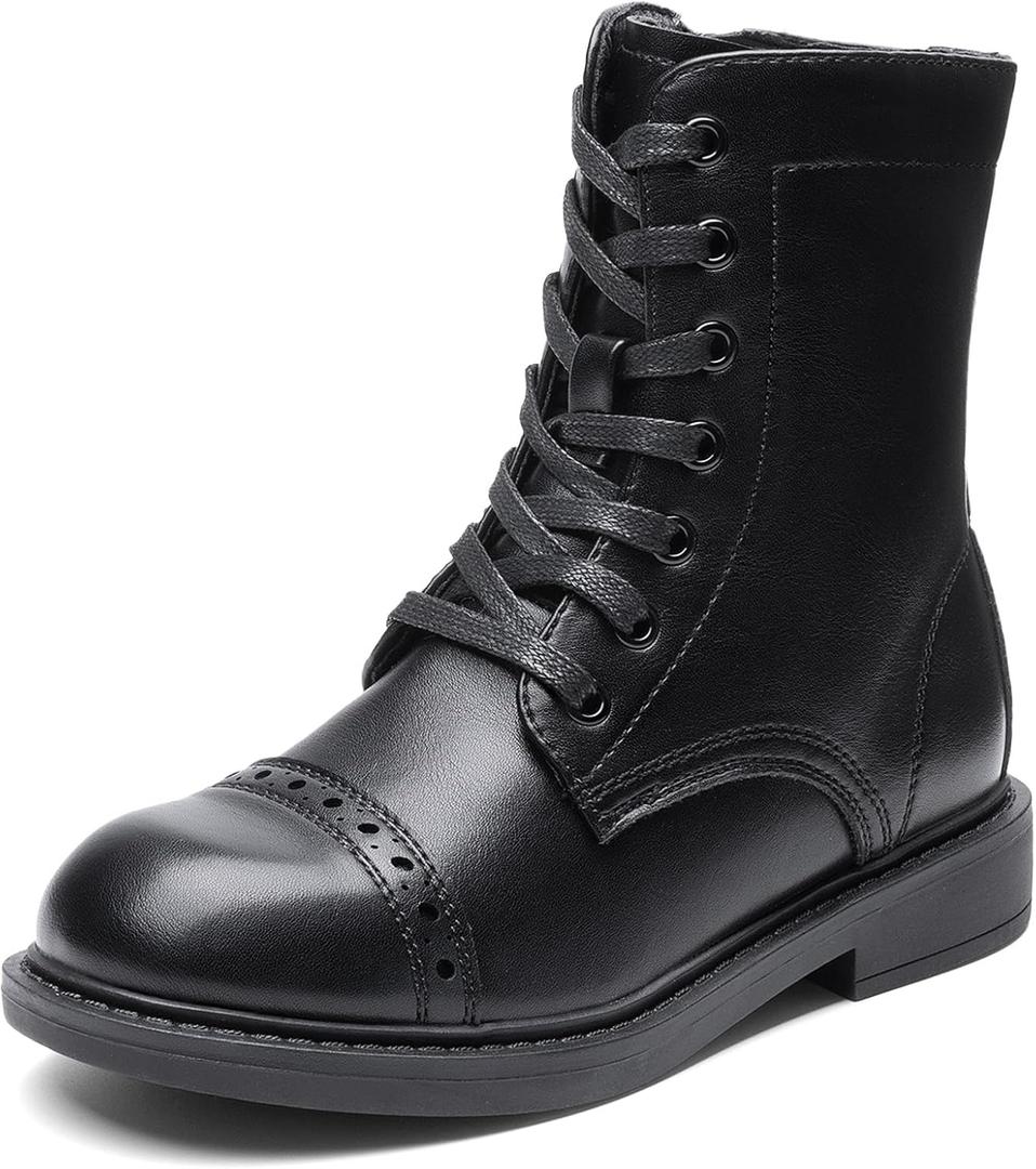 DREAM PAIRS Girls Boys Combat Ankle Boots Side Zipper Shoes with Lace Up for Toddler/Little Kid/Big Kid (Black, Size 2)