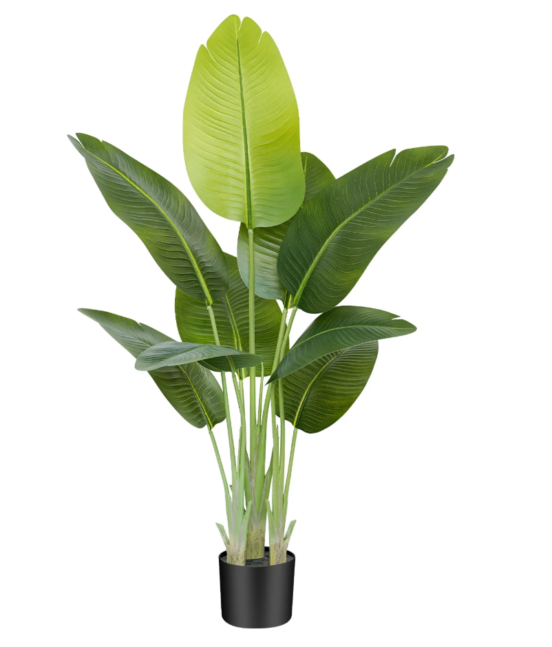 Lifelike Bird of Paradise Artificial Plant 4ft Faux Banana Leaf Tree with 9 Trunks for Home Decor - Perfect Indoor Silk Floor Plant for Living Room, Office, and Bedroom Ambiance Enhancement