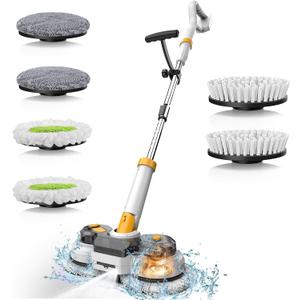 Cordless Electric Mop for Dewalt 20V Battery (NO Battery), 2 in 1 Spin Mop & Electric Floor Scrubber with LED Light & Water Spray, Electric Mops for Floor Cleaning, Hardwood,Tile (White Yellow)