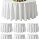 Pack of 6 Washable Round Polyester Fabric Tablecloths 90 Inch - Decorative Table Cover for Wedding Party Dining Banquet (White)