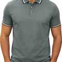 Men's Golf Polo Shirts Short Sleeve Striped Casual Polo Shirts for Men Dry Fit Tennis T-Shirt Tops (Gray, XL)