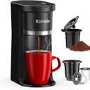 Karosie Small Single Serve Coffee Maker, Fast Brew for K-Cup & Ground Coffee, 6-12 Oz Brew Sizes, One-Button Single Cup Coffee Maker, Coffee Machine with Descaling Reminder, Black