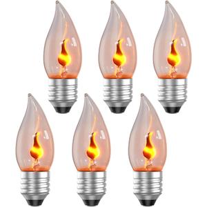 Hompavo Christmas Decorations, E26 Upgraded Flame Light Bulbs, Flickering Fire Light Bulbs Flame Candle for Christmas Halloween Party Patio Porch Home Indoor & Outdoor Decor - 6 Pack
