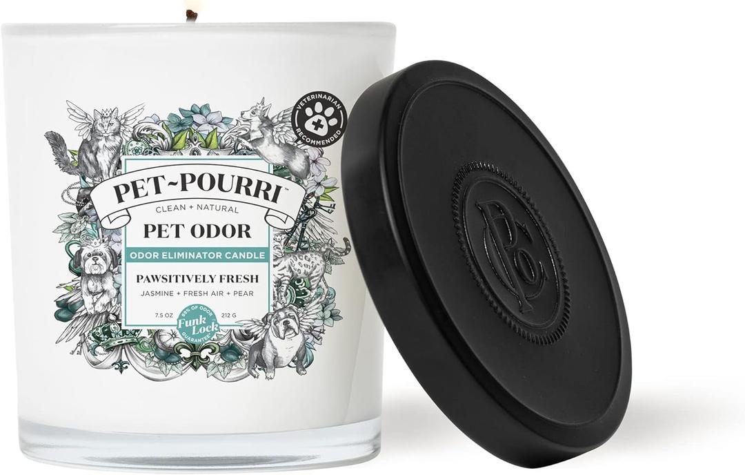 Pet-Pourri Pawsitively Fresh Pet Odor Deodorizer Candle, Burns Up to 45 Hours, Aromatherapy & Air Freshener with Essential Oils, Plant Based Ingredients & Wax, Vet Approved, Jasmine Pear Scent