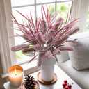 7 PCS Artificial Fall Stem Fake Plants, 26 in Fake Leaves Autumn Greenery Branches Fall Flowers Faux Foliage DIY Stems for Vase Thanksgiving Home Kitchen Office Indoor Centerpiece Table Decoration (Purple)