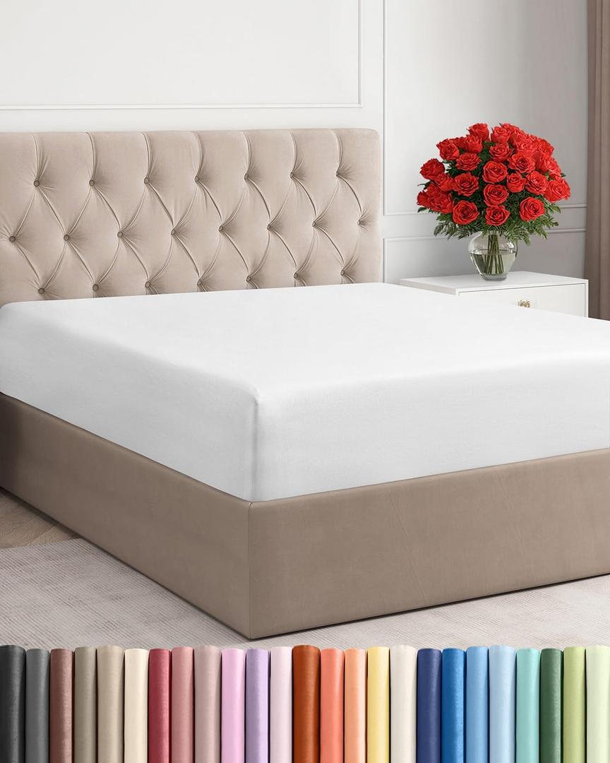 Full Fitted Bed Sheet - Bottom Single Fitted Sheet Only - Ultra-Soft Hotel Luxury Bedding w/ 8-16 Inch Deep Pockets - Breathable, Cooling & Wrinkle Free - Easy-Care, Fade & Shrink Resistant - White