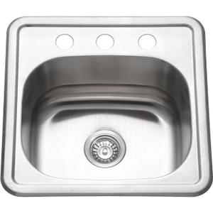 15 Inch Small Kitchen Sink, Topmount Stainless Steel Bar & RV Sink | 15x15x6 Inch Drop-in Single Bowl Sink with Drainer, 3-Hole Brushed Finish for Home & Apartment