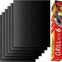Renook Grill Mat Set of 6-100% Non-Stick Reusable Mats for Gas, Charcoal or Electric Grills - Easy to Clean - 15.75 x 13-Inch, Black