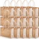 Reginary 16 Pcs Jute Tote Gift Bags Natural Burlap Grocery Shopping Bag Beach Tote with Handle for Bridesmaid Wedding Travel