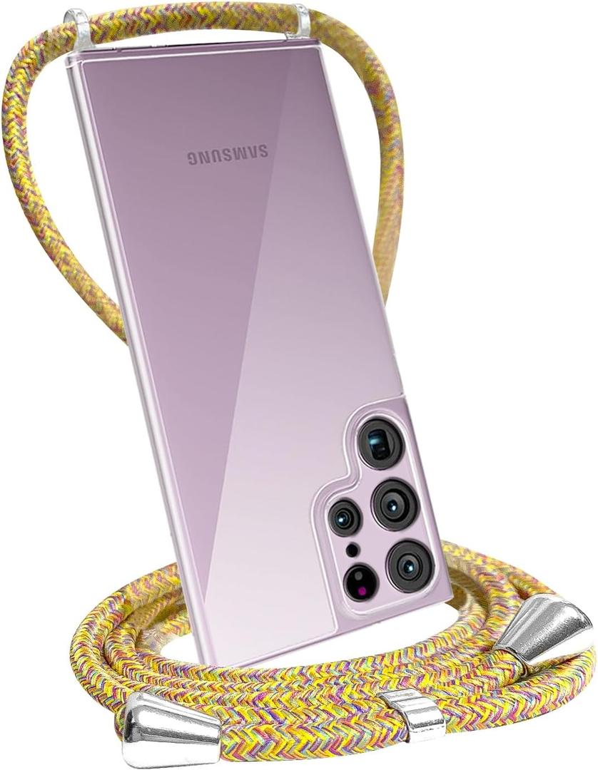 Lanyard Phone Case Compatible for Samsung Galaxy S22 Ultra Anti-Slip Soft TPU Hard PC Clear Cases with Adjustable Neck Strap Anti-Scratch Shockproof Bumper Protective Phone Cover - Rainbow