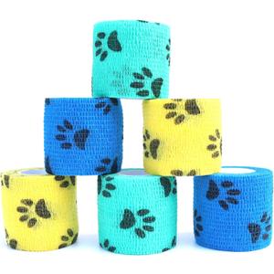 Pet Wrap, Self-Adhesive, Only Sticks to Itself, Non-Woven Tape for Dog Legs, Paws, Wounds, First Aid Cohesive Gauze for Horse, Cat, Bird, Animal, 6 Rolls, 1" x 5 Yards Pawprints A Pet Wrap, Self-Adhesive, Only Sticks to Itself, Non-Woven Tape for Dog Legs, Paws, Wounds, First Aid Cohesive Gauze for Horse, Cat, Bird, Animal, 6 Rolls, 1" x 5 Yards Pawprints A