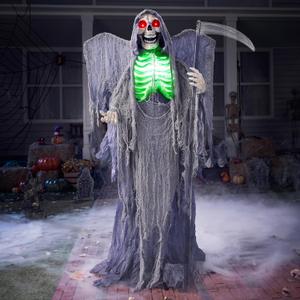 JOYIN 67" Halloween Decorations Outdoor, Life Size Animatronics Grim Reaper, Sound-Activated Haunted House Props Decors with Creepy Sound for Garden Yard Lawn Outside Indoor