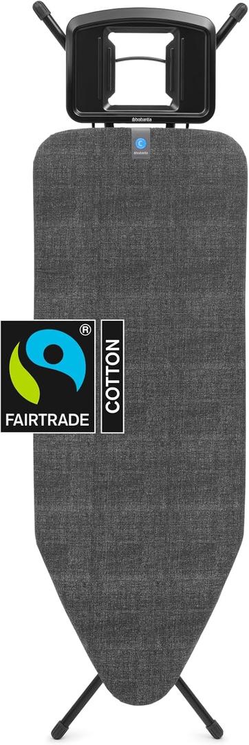 Brabantia - Ironing Board C - Flexible Steam Iron Rest - Adjustable in Height - Non-Slip Rubber Feet - Cover and Pad - Solid Foldable Unit - Denim Black - 49x18 Inches