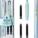 WRITECH Soft Grip Fountain Pen: Black Ink Fine Nib Pen with 1 Replacement Nib Set and 3 Ink Cartridges Smooth Writing for Calligraphy Journaling Gift (Blue)