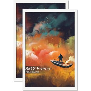 FULDGAENR 8x12 Picture Frame Set of 2, White Frames for 8 x 12 Inch Photo Poster Certificate, High Transparency Wall/Tabletop Frame with Horizontal Vertical Display (2 Pack | White | 8"x12")