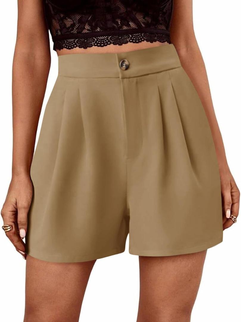 Febriajuce Women High Waisted Dressy Shorts Wide Leg Summer Casual Flare Short Pants with Pockets (S)