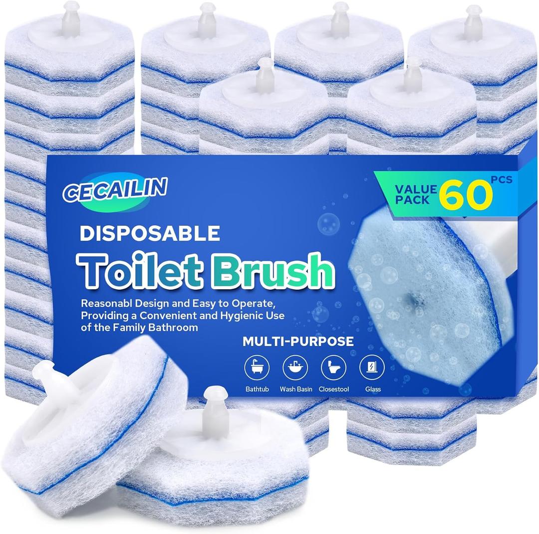 Cecailin 60pcs Disposable Toilet Brush. Bathroom Cleaning. Disposable Bowl Cleaners Compatible with Most Toilet Brushes