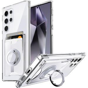Shields Up for Samsung Galaxy S24 Ultra Case, Minimalist Wallet Case with Card Holder & Ring Kickstand/Stand, Slim Protective Shockproof Cover for Samsung S24 Ultra - Clear
