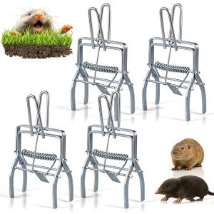 4 Pack Metal Mole & Gopher Trap Tactical Rat Vole Traps Outdoor,Reusable Heavy Duty Galvanized Steel Scissor Gopher Killer Gofer Traps Easy Set, Quick Capture Keep Moles Voles Out of Yard Lawn