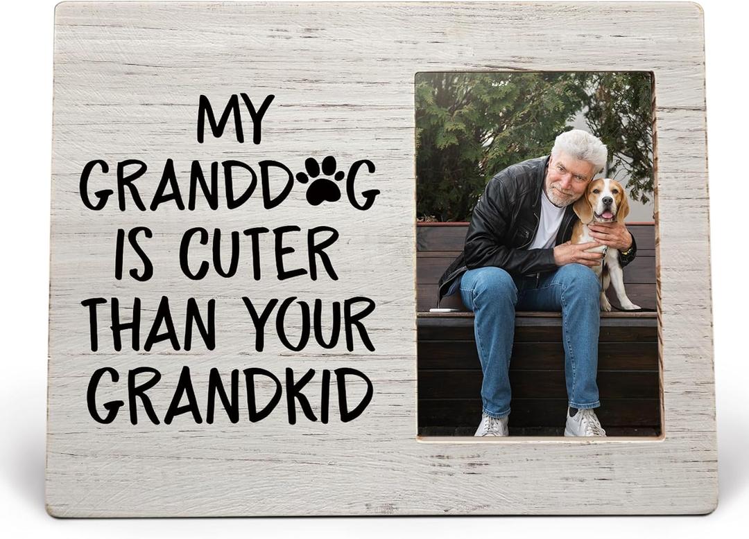 Dog Grandma Photo Frame, Dog Grandma Gifts, Dog Grandma Frame, Dog Picture Frame, Dog Gifts for Dog Owners Dog Lovers, My Granddog is Cuter than Your Grandkid Wood Photo Frame for 4x6 Photos (46, white)