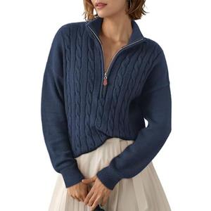 Dokotoo Women's Sweaters 2026 Fall Winter Quarter Zip Casual Ribbed Cable Knit Pullover M