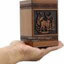 Handcrafted Wooden Cremation Urn for Ashes Premium Polished Wood with Engraved Deer & Forest Design, Celtic Knot Detailing Memorial Urn for Human Ashes, Keepsake