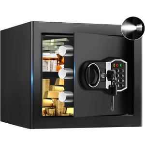 1.3 Cub Small Fireproof Safe for Home, Security Anti-Theft Fire Proof Safe Box with Spare Keys, Programmable Keypad and Alarm System, Digital Fireproof and Waterproof Safes for Document Money Medicine