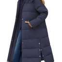 Jyanl Women Long Puffer Coat Thickened Quilted Jacket Winter Warm Parka Jacket Heavyweight Outwear Coat Full Zip Padded Jackets with Removable Hood Side Slits, Mediu