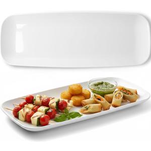 2 x Rectangle White Serving Tray (2-Pack) - 17.5" Disposable Serving Platter for Appetizer, Fruits & Serving Dishes | Perfect Plastic Tray for Party Serveware