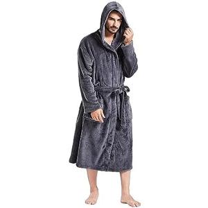 FashGudim Mens Hooded Robe Plush Shawl Collar Kimono Bathrobe Soft Warm Flannel Fleece Spa Robes House Coat Pajamas ,S/M