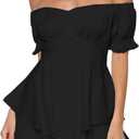 Womens off Shoulder Romper Dress Cute Tiered Ruffle Hem Jumpsuit Playsuit Flowy Pirate Mini Dress (Medium)