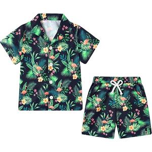 YUEMION Boys Hawaiian Outfit 2Pcs Set Summer Beach Button-Down Shirt Top + Shorts for Kids, Size: 6-7 Years