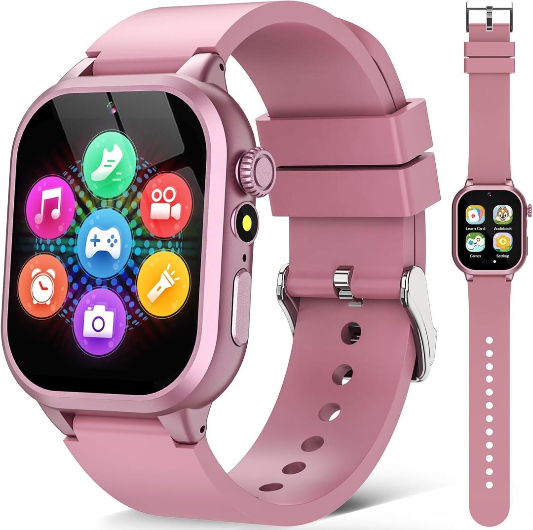 Kids Smart Watches for Girls Boys Toys Ages 4-12 with 30+ Games Video Recorder Music Alarm Clock Learning Card HD Touchscreen 4 5 6 7 8 Year Olds Birthday Gift (Rose Gold)