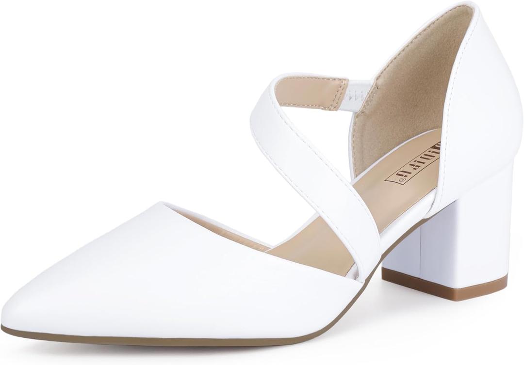 IDIFU IN2 Women's Pumps Closed Toe Strappy Heels Low Block Chunky Heels Dressy Wedding Bride Prom Business Dress Shoes for Women Comfortable Formal Pointed Toe Short Heels (6)