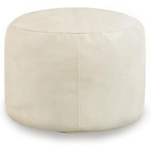 HIGOGOGO Round Stuffed Pouf Ottoman, Pu Leather Poufs with Foam Chunk Filling, Furry and Fluffy Pouf Foot Stool Storage Ottoman, 20 X 15 Floor Poufs Foot Rest for Living Room, Beige
