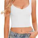 CHYRII Womens Square V Neck Tank Tops Sleeveless Summer Going Out Workout Yoga Basic Crop Tops (Medium, White)