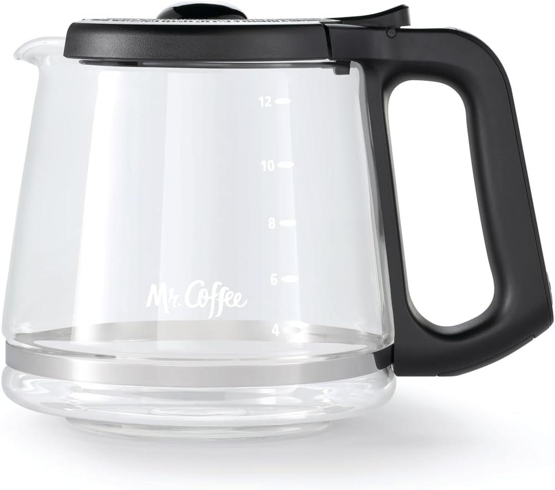 Mr. Coffee 12-Cup Replacement Carafe Compatible with Mr. Coffee 12 Cup Machines, Glass Pot with Black Handle