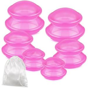 TrelaCo 6 Pcs Cupping Kit for Massage Therapy 3 Sizes Silicone Cupping Set Chinese Massage Therapy for Studio Household Cellulite Joint Pain Muscle Pain(Clear Hot Pink)