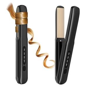 Cordless Hair Straightener and Curler, 2 in 1 Portable Mini Flat Iron & Curling Iron, Fast Heating & Titanium Plate Straightener with 4 Adjustable Temp,Travel Size Preferred Gifts (Black)